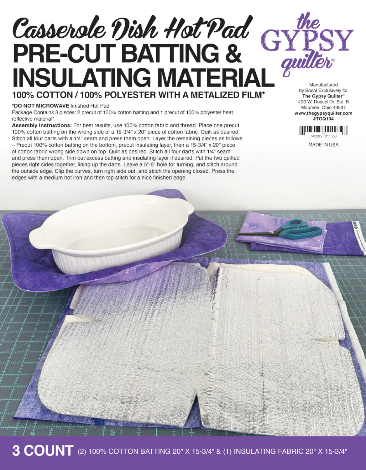 Casserole Dish Hot Pad Pre-Cut Batting