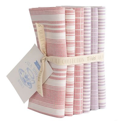 Woven Tea Towel Fat Quarter Bundle - Red/Plum