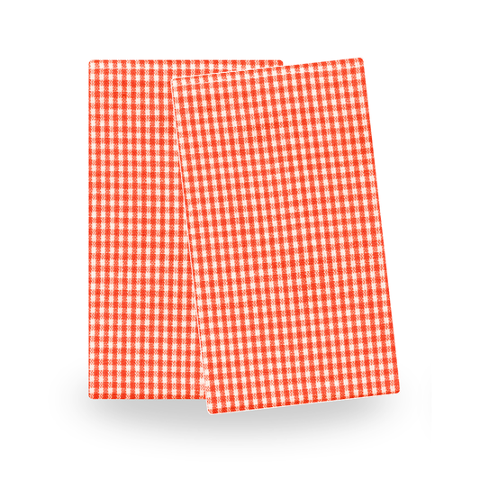 Orange/White Mini Check Tea Towels, Set of 2