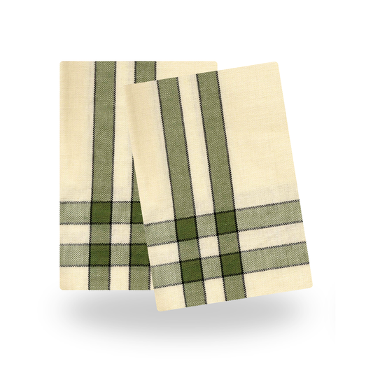 Sage/Cream w/ Black Stripe Tea Towels, Set of 2
