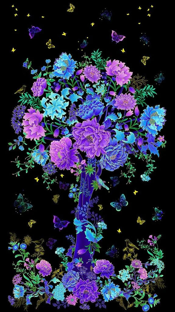 Luminous - Floral Tree Panel - Panel-CM2980 Black