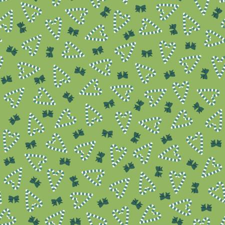 A Quilty Little Christmas - Green Candy Cane Hearts - MAS10578-G