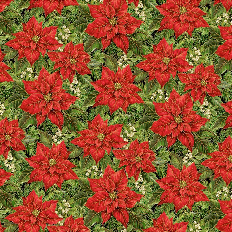 Joyful - Packed Poinsettias & Leaves Metallic - DONA-CM3713
