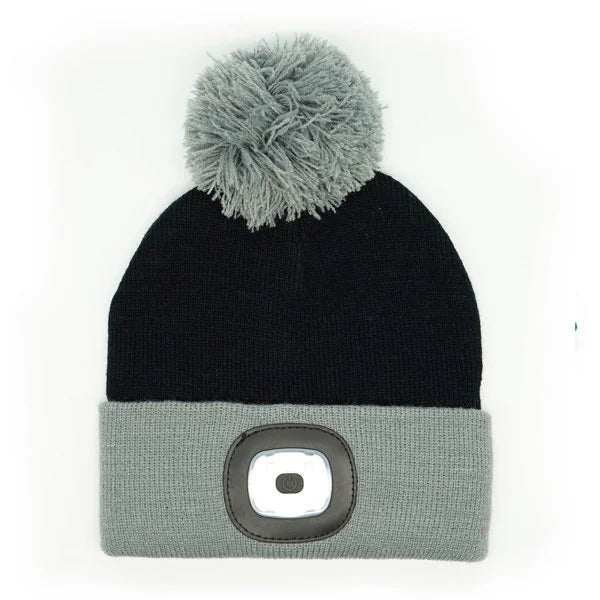 Night Owl Kid's Black/Grey Beanie w/ Light