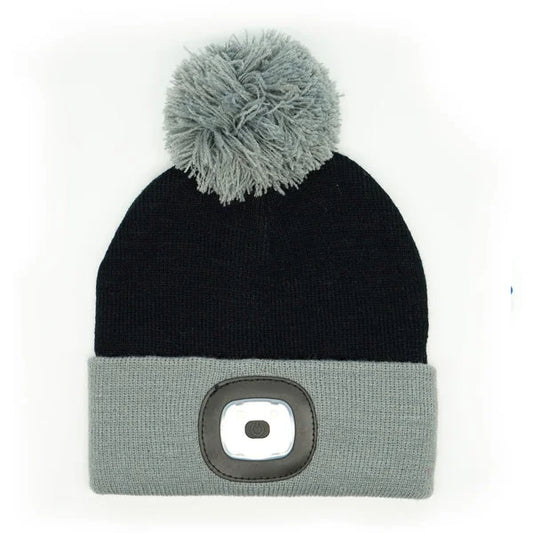 Night Owl Kid's Black/Grey Beanie w/ Light