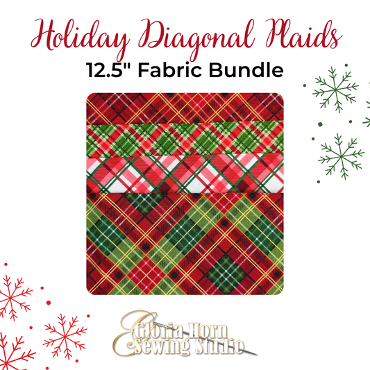 Holiday Diagonal Plaids - Fabric Bundle | Four 12.5” x WOF