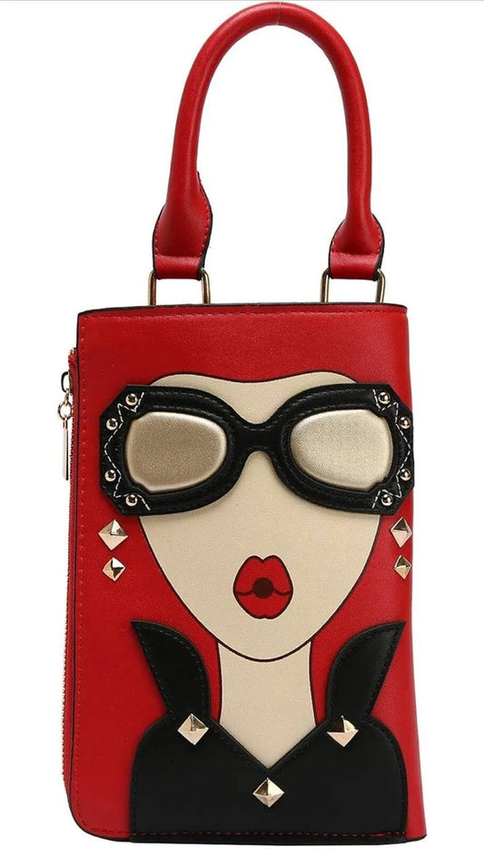 Bag Lady Face Novelty Purse - Red w/ Zipper