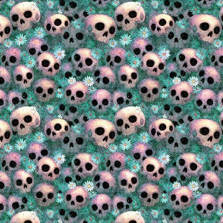 Skulls and Flowers - Teal - Witchy Poo - 2600 31940 Q