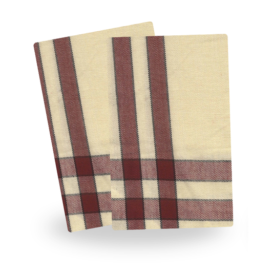 Red/Cream with Black Stripe Tea Towels, Set of 2